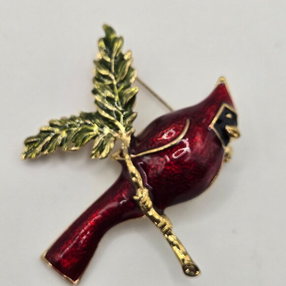 Christmas Brooch Set 3PC Holiday Festive Peace Dove Poinsettia Cardinal Bird Pin - Picture 12 of 14